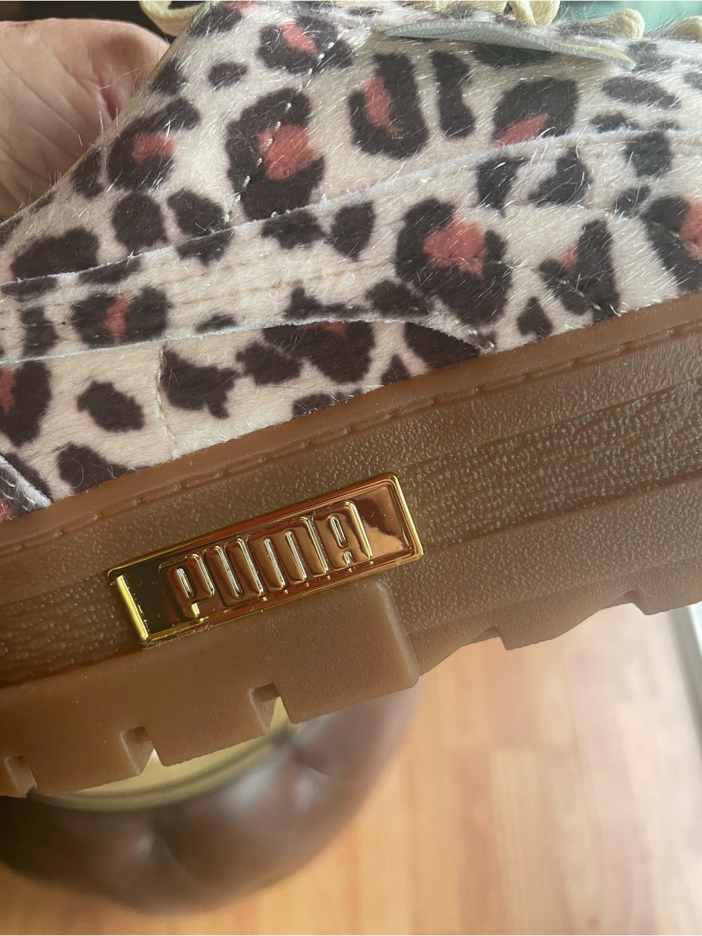 PUMA Leopard Print Pony Hair Platform Sneakers (Gum Sole, Cream Laces) Size 7.5 - Picture 6 of 8
